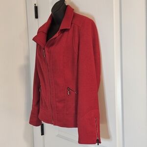[Conrad C] Vibrant Red Collared Zip Up Warm Textured Warm Coat Stretchy W 12